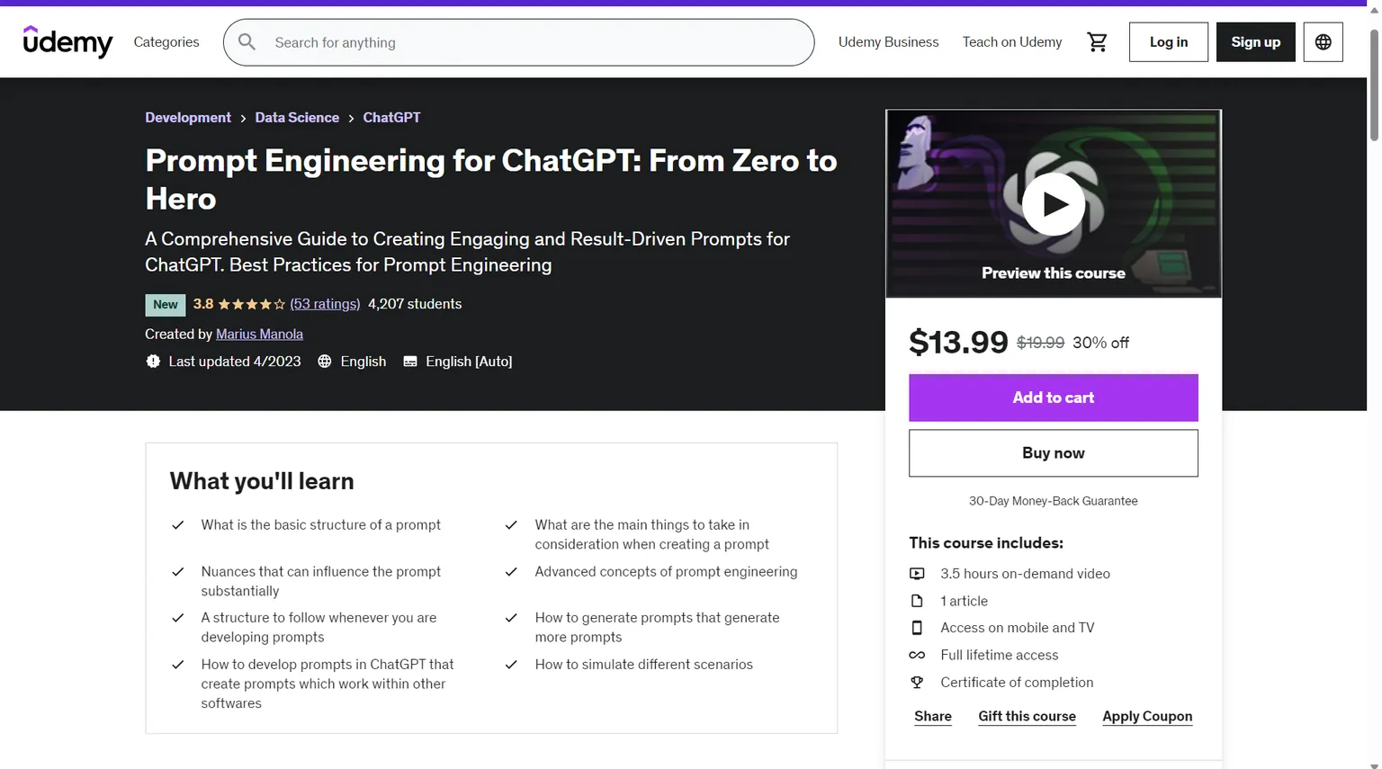Prompt Engineering course from Udemy
