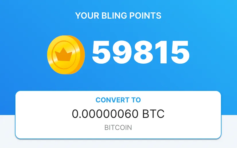 1000000 bling points convert to bitcoin