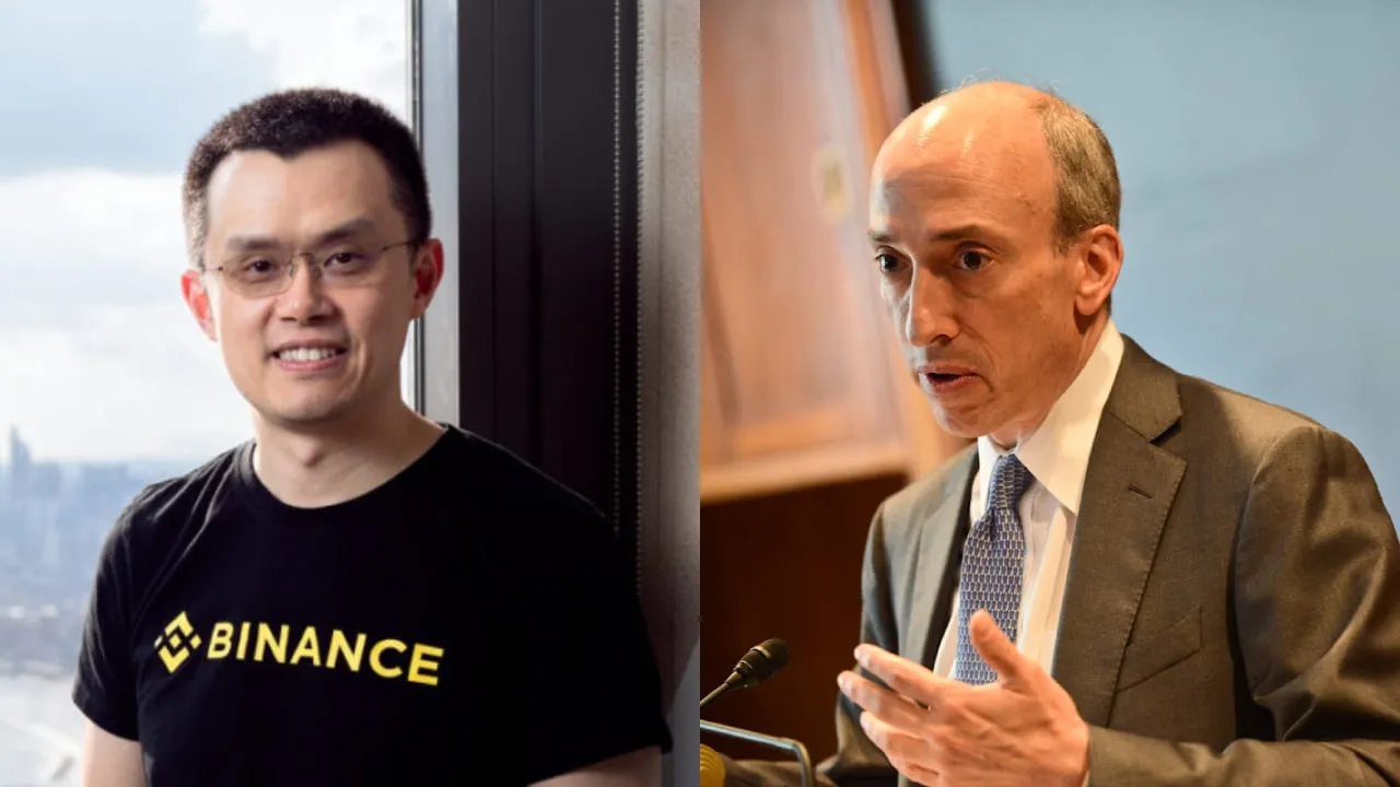 Changpeng Zhao and Gary Gensler. Images: Decrypt/Third Way Think Tank