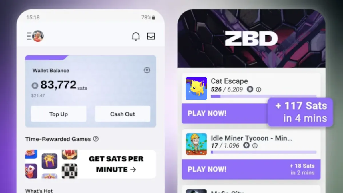 Screenshots of the ZBD Android app. Image: Zebedee