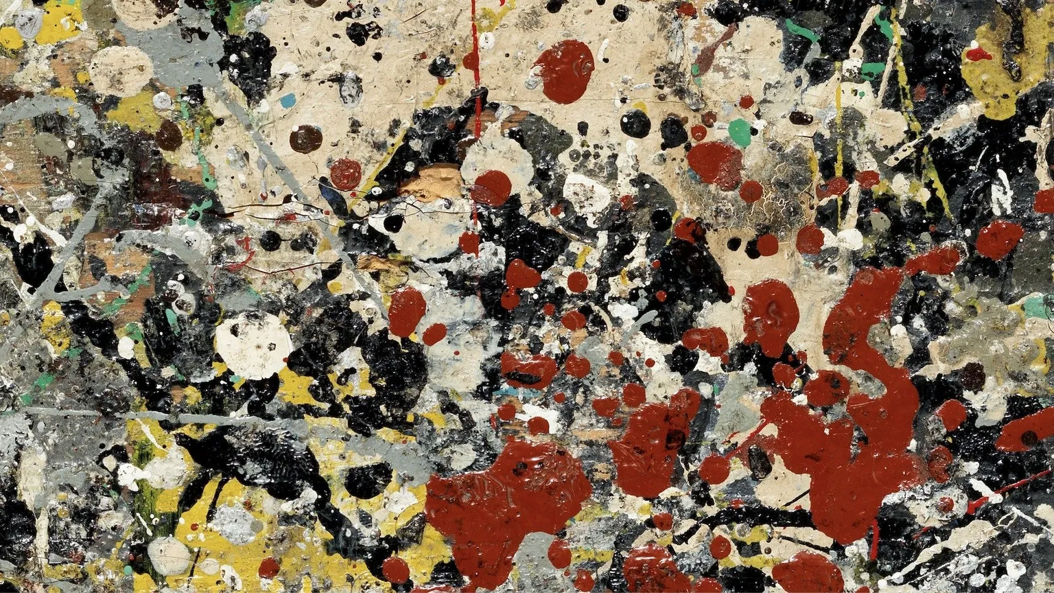 A closeup of Jackson Pollock's studio floor. Image: The Jackson Pollock Studio