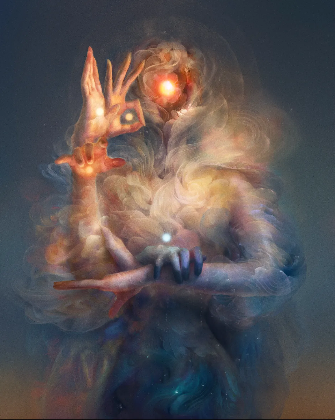 An AI painting of a multi-armed creature.