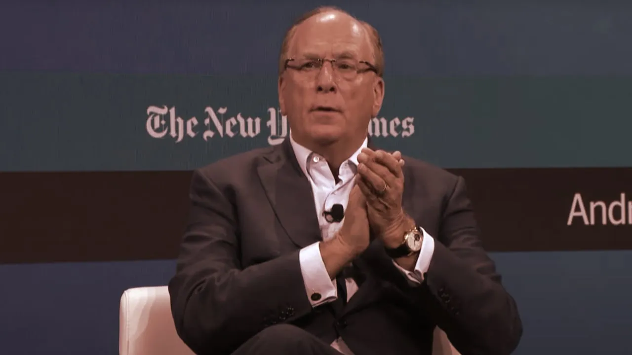 BlackRock CEO Larry Fink. Image: New York Times Dealbook Summit/YouTube