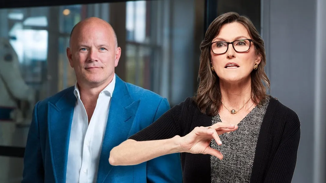 Galaxy Digital CEO Mike Novogratz and Ark Invest CEO Cathie Wood. Photo illustration created with AI. Images: Galaxy Digital/Ark Invest