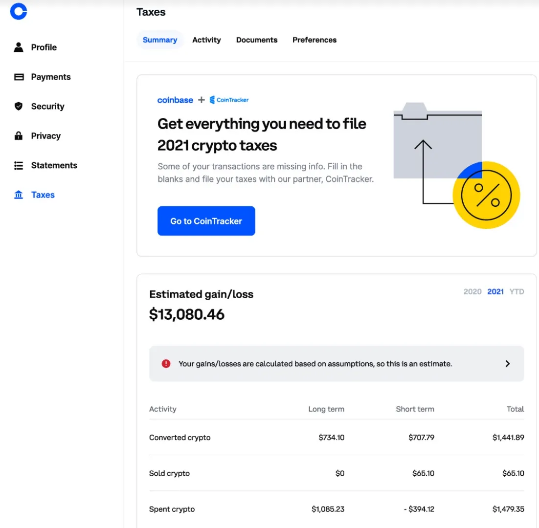 coinbase tax center