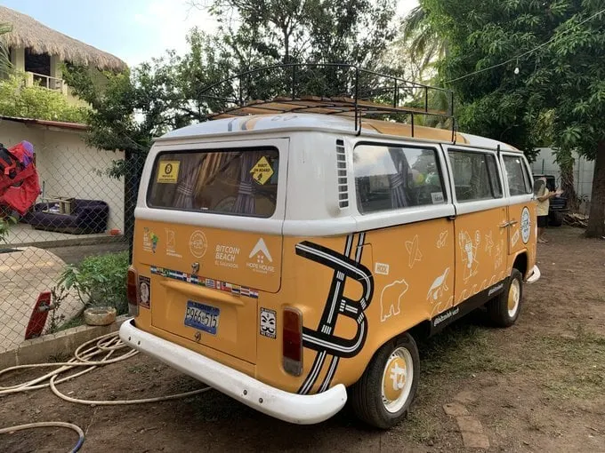 Bitcoin logos cover a van in El Zonte, El Salvador. (Photo: Alex Kantrowitz)