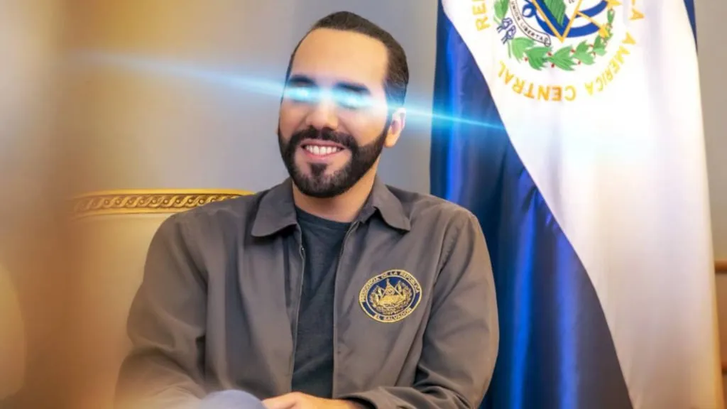 El Salvador President Nayib Bukele, with Bitcoin Twitter laser eyes. Image: Nayib Bukele/Twitter