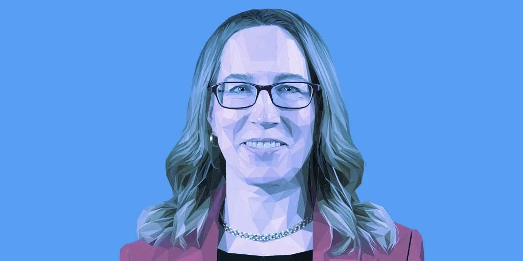 Hester Peirce on Decrypt's gm podcast (Art: Grant Kempster)