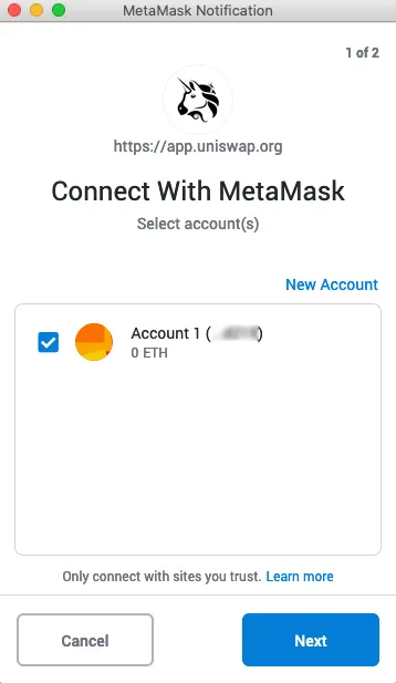 شاشة MetaMask Uniswap