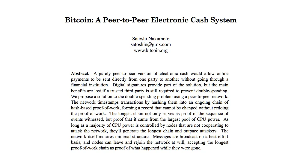 bitcoin whitepaper by satoshi nakamoto