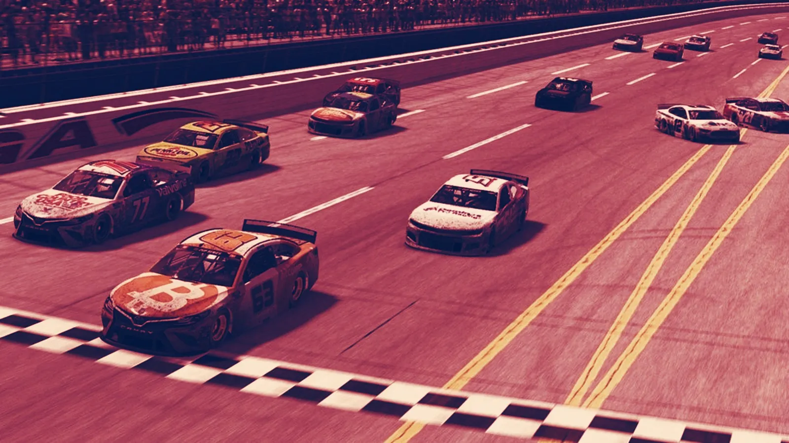 Bitcoin NASCAR racer beats NASCAR champion in virtual race. Image: Bryan Cook