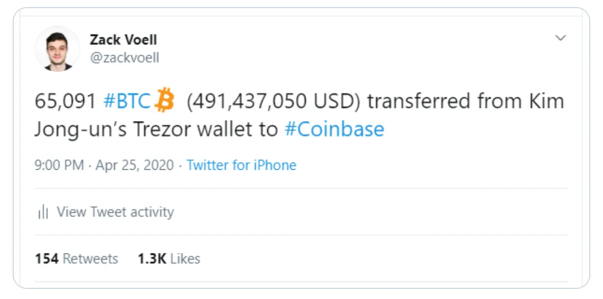 Jack Zoell tweeteó que Kim Jong-un había movido su alijo de Bitcoin. Imagen: Shutterstock.