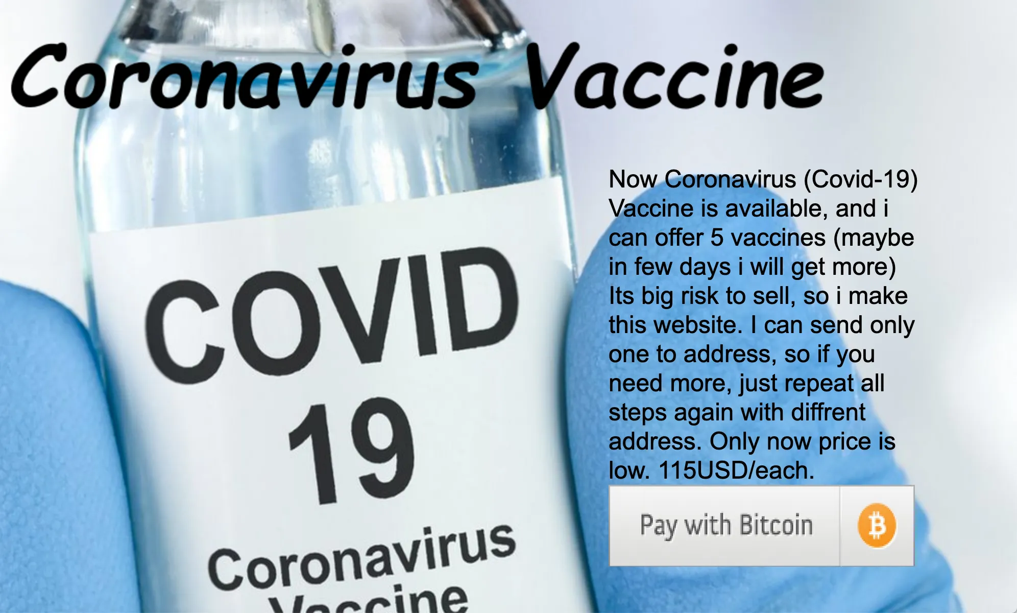 A coronavirus scam peddling a fake vaccine on the dark web.