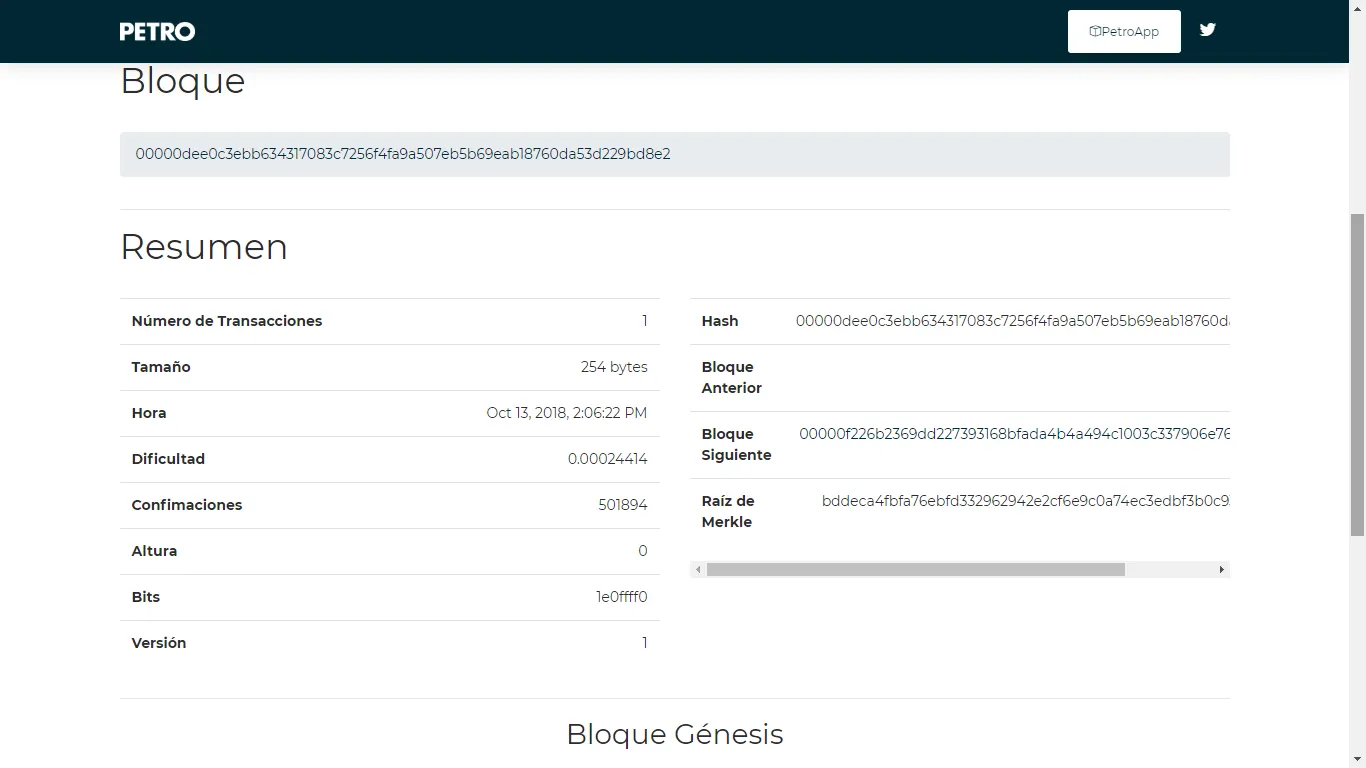 Otro bloque génesis del Petro aparece creado en Octubre de 2018