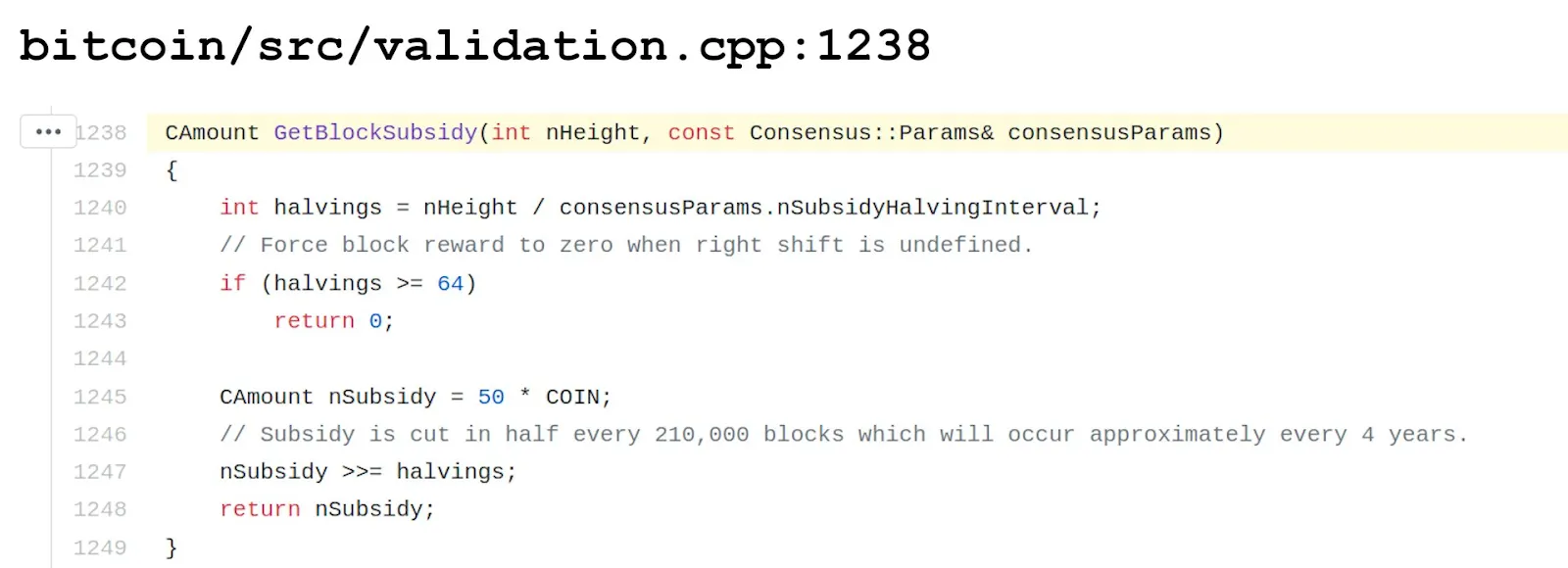 The Bitcoin halving code