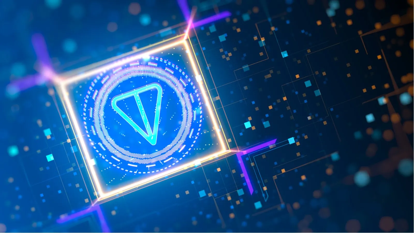 Telegram Open Network neon logo with blue background