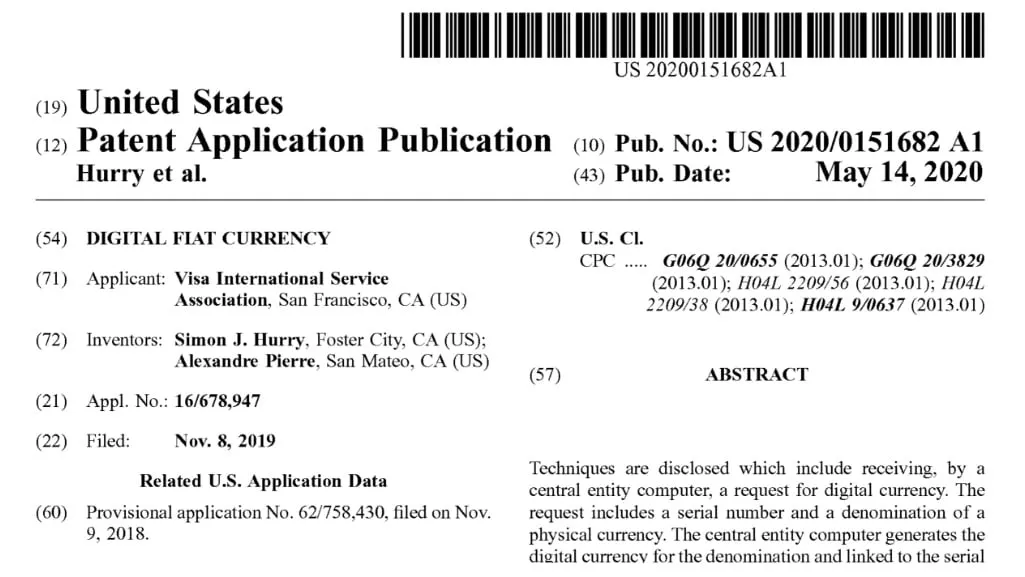 Visa seeks patent for a digital dollar