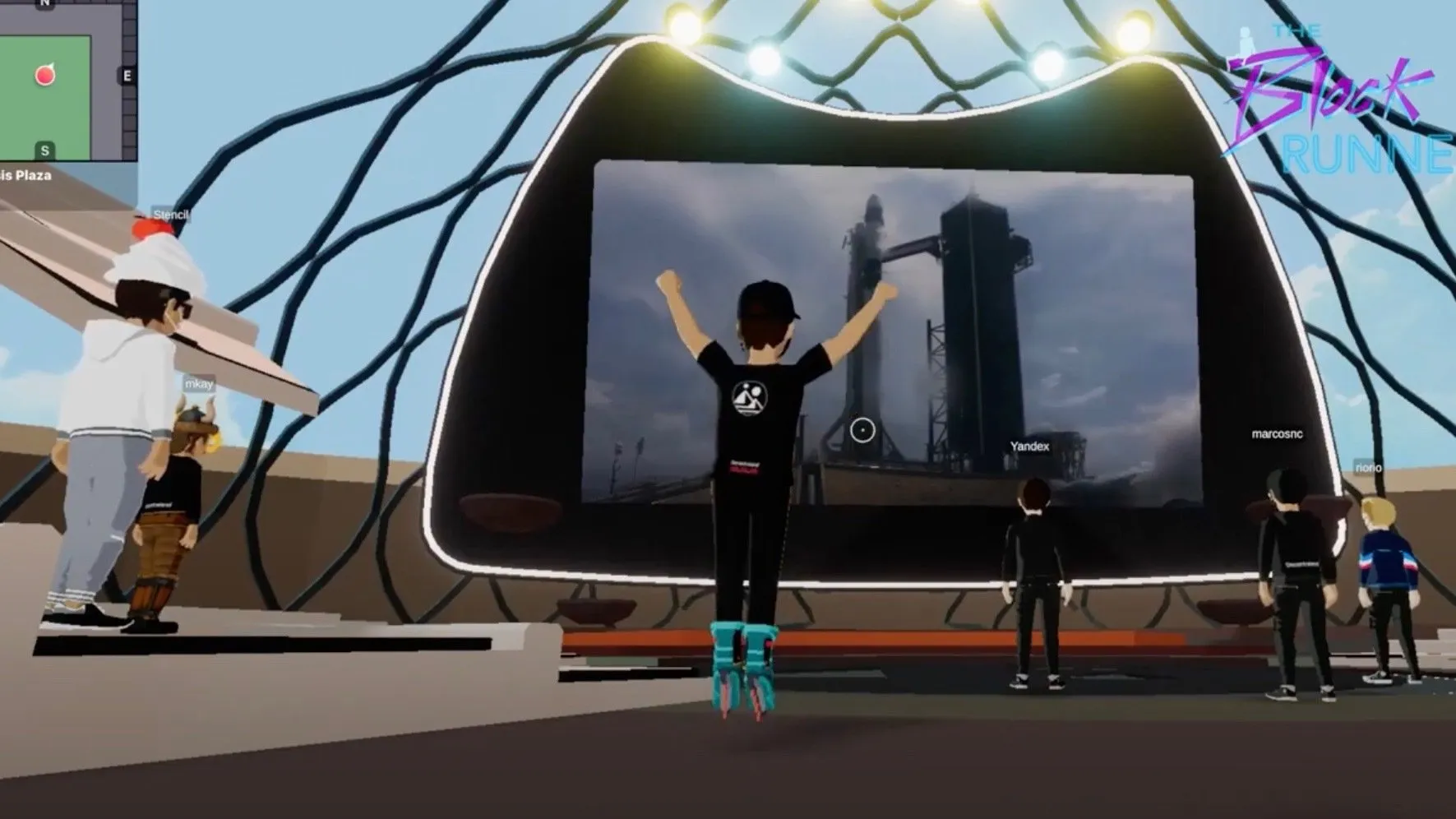 Avatars watch the SpaceX launch in Decentraland. Image: YouTube.