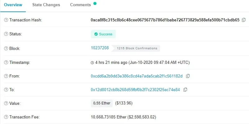 La extraña transacción de ETH con más de $2 millones en comisiones