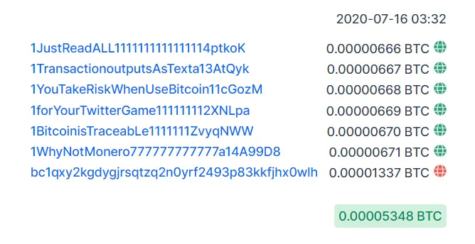 Transacciones en la blockchain que muestran a los hackers dejando un mensaje