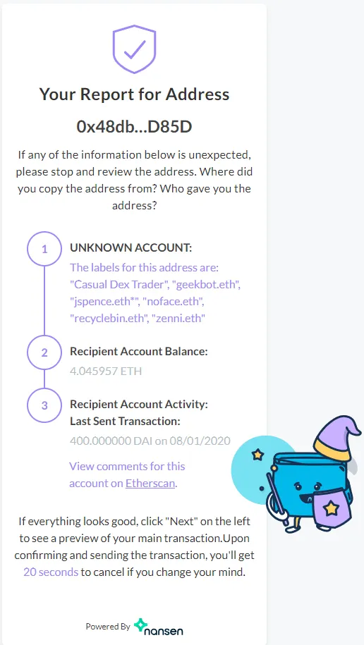 Example crypto transaction