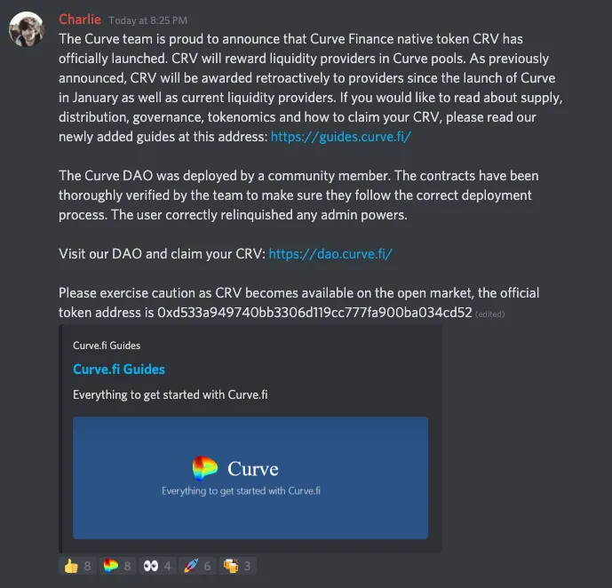 Discord post announcing today's unexpected launch.