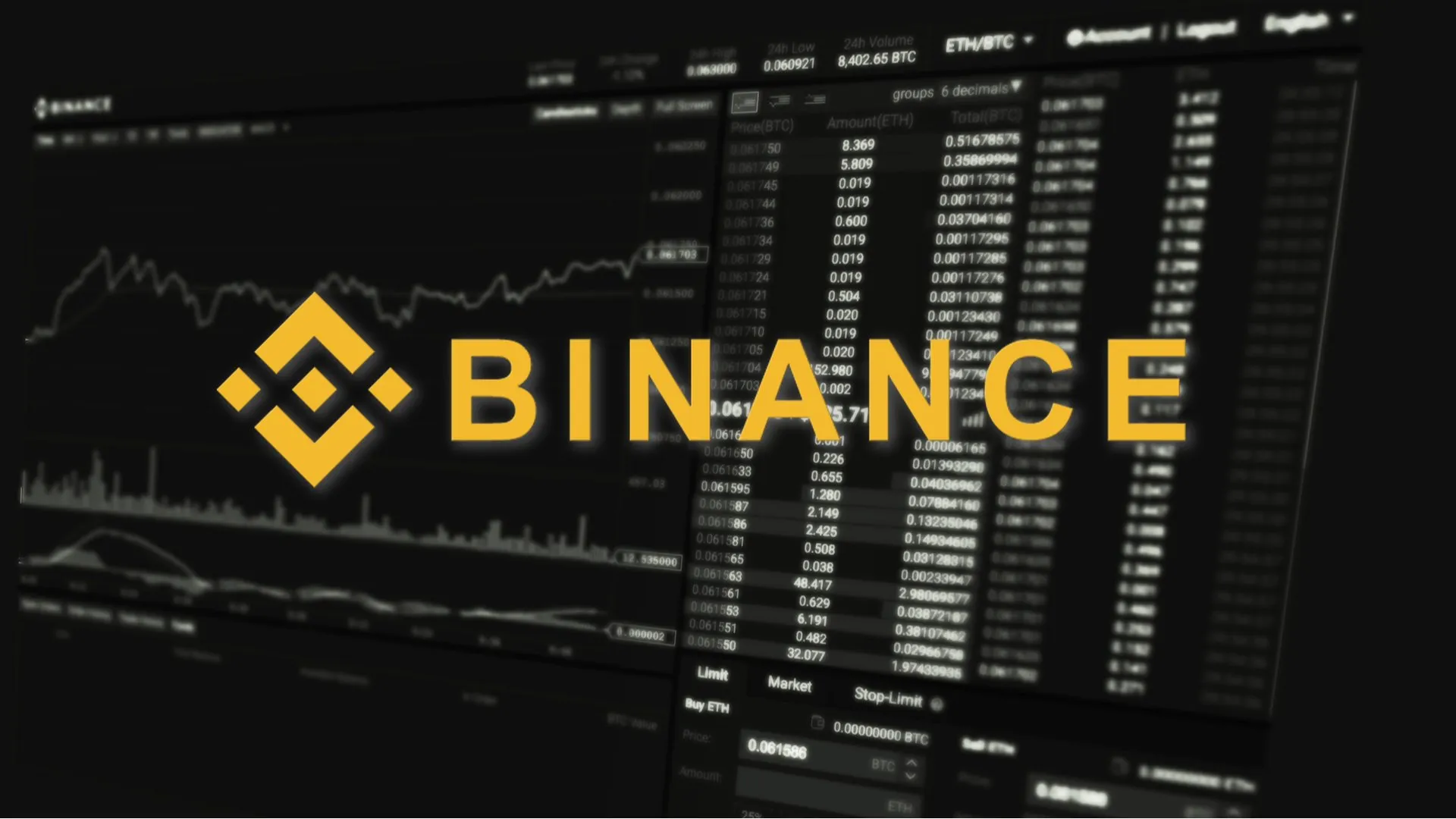 Binance logo in front of trading screen