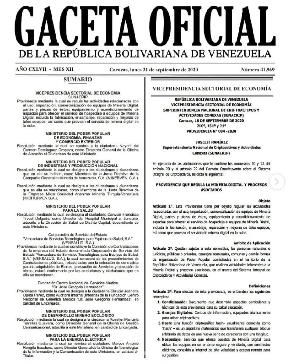 El anuncio se hizo en la publicación oficial del gobierno, Gaceta Oficial de la República. Imagen: Instagram 