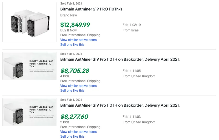 ASIC miners listings on eBay