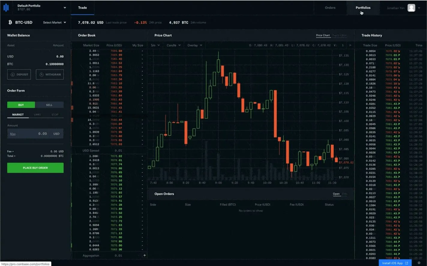 Coinbase Pro screenshot