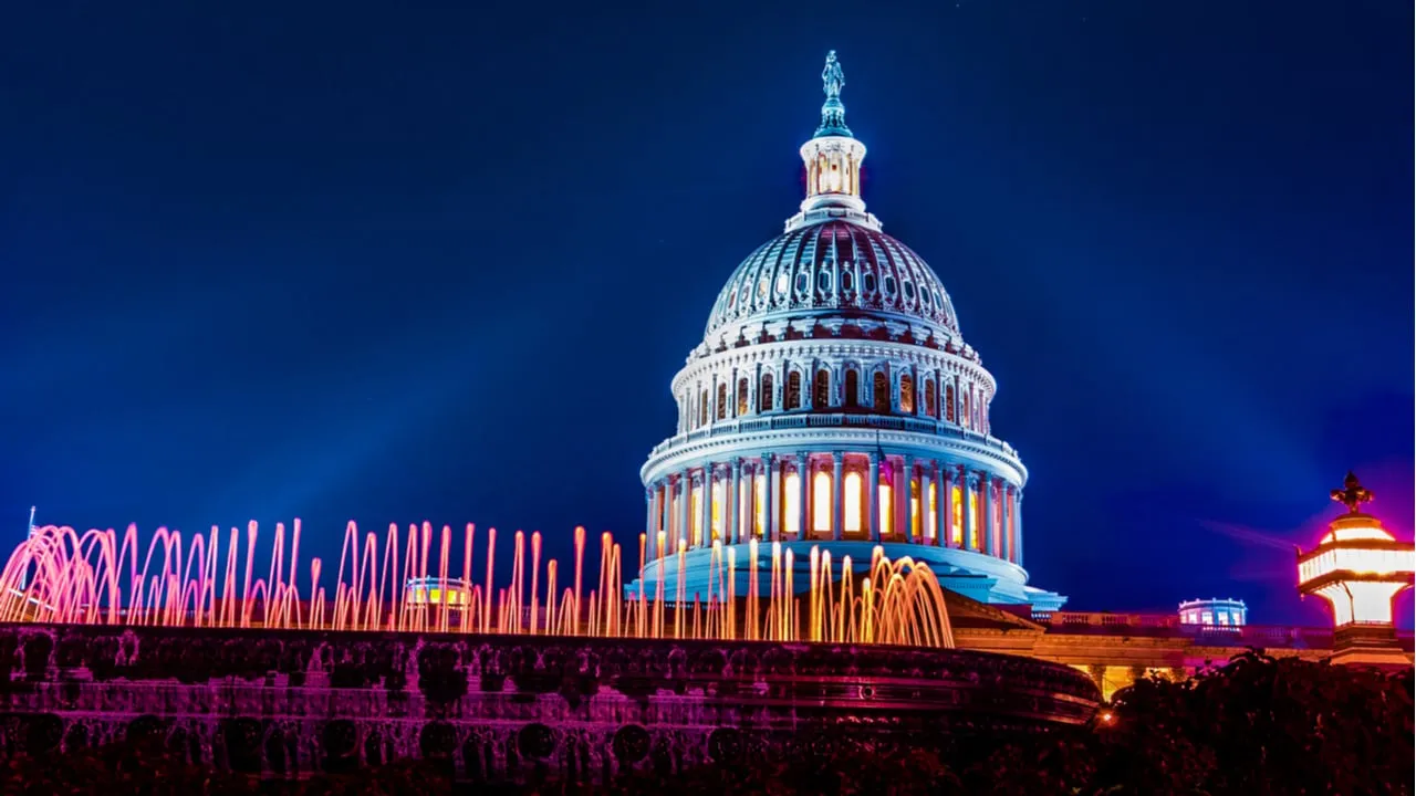The US Capitol at night. Image: Shutterstock