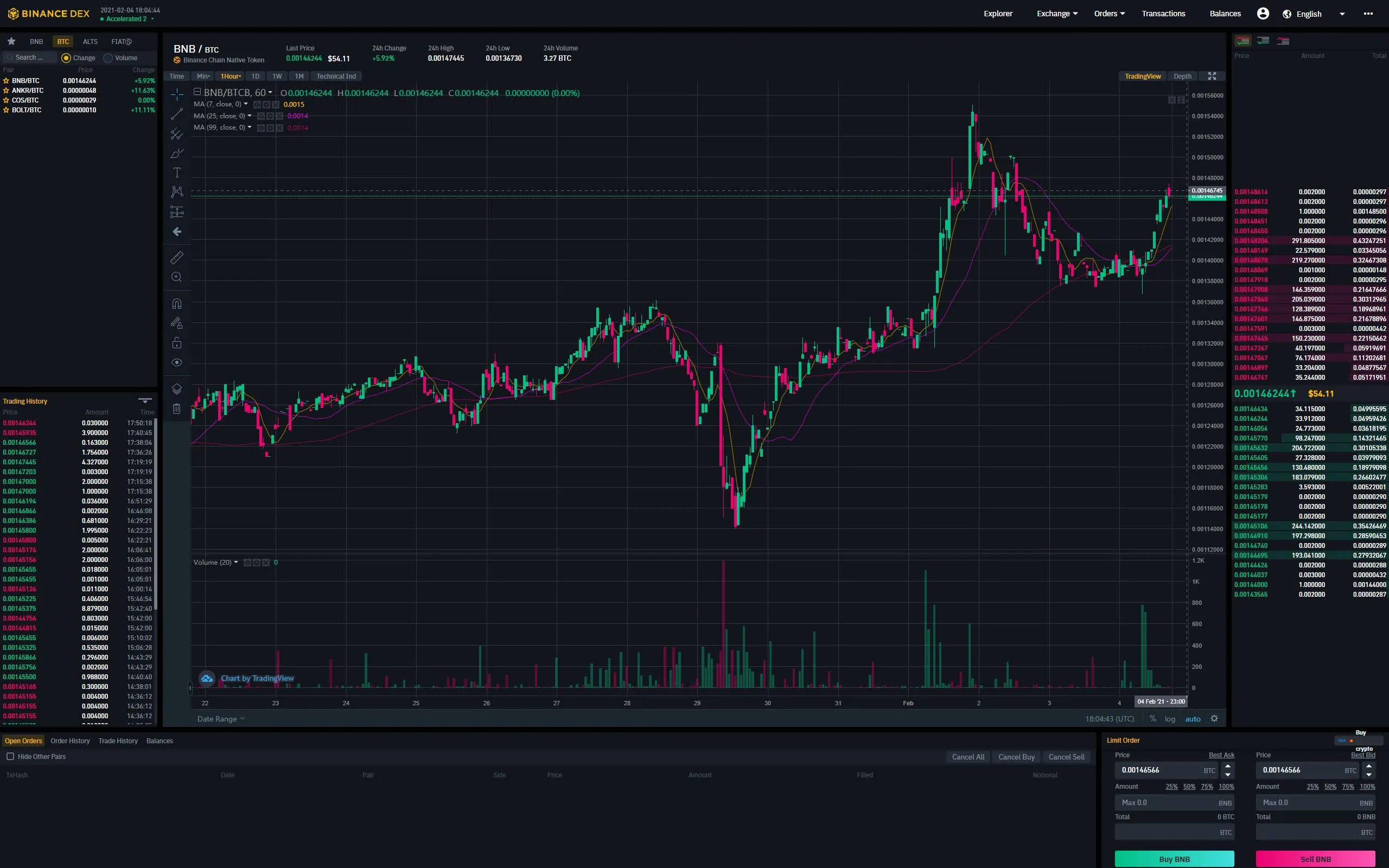 Binance DEX captura de pantalla