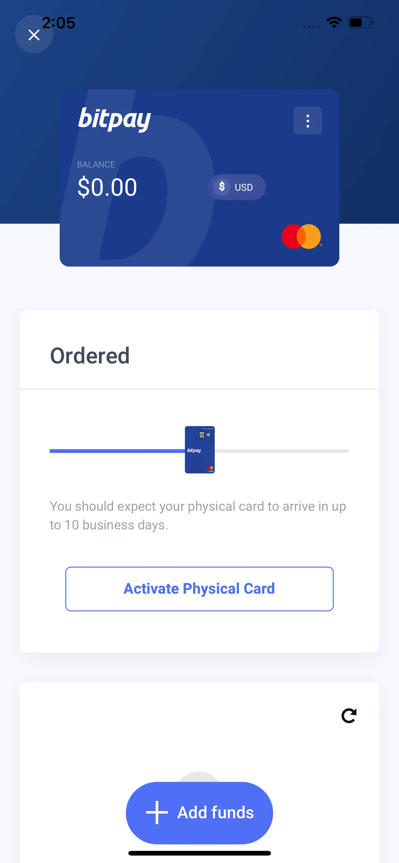 Captura de pantalla de pedido de BitPay