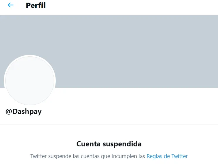 La cuenta oficial de Dash está suspendida. Imagen: Twitter