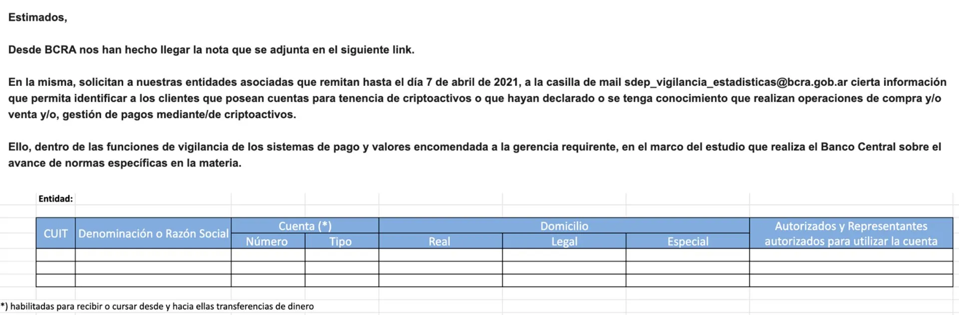 comunicación emitida por el banco central. Fuente: Infobae