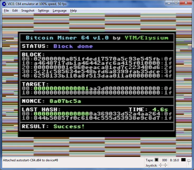 Mining Bitcoin on a Commodore 64