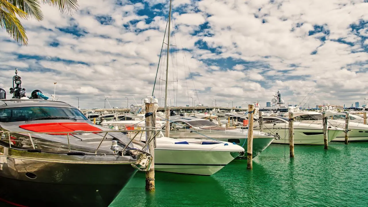 Luxury yachts moored in Miami