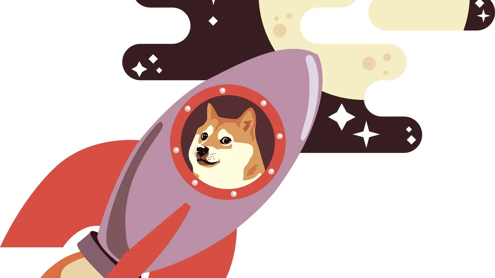 Perro Dogecoin montado en un cohete hacia la luna. Imagen: Shutterstock