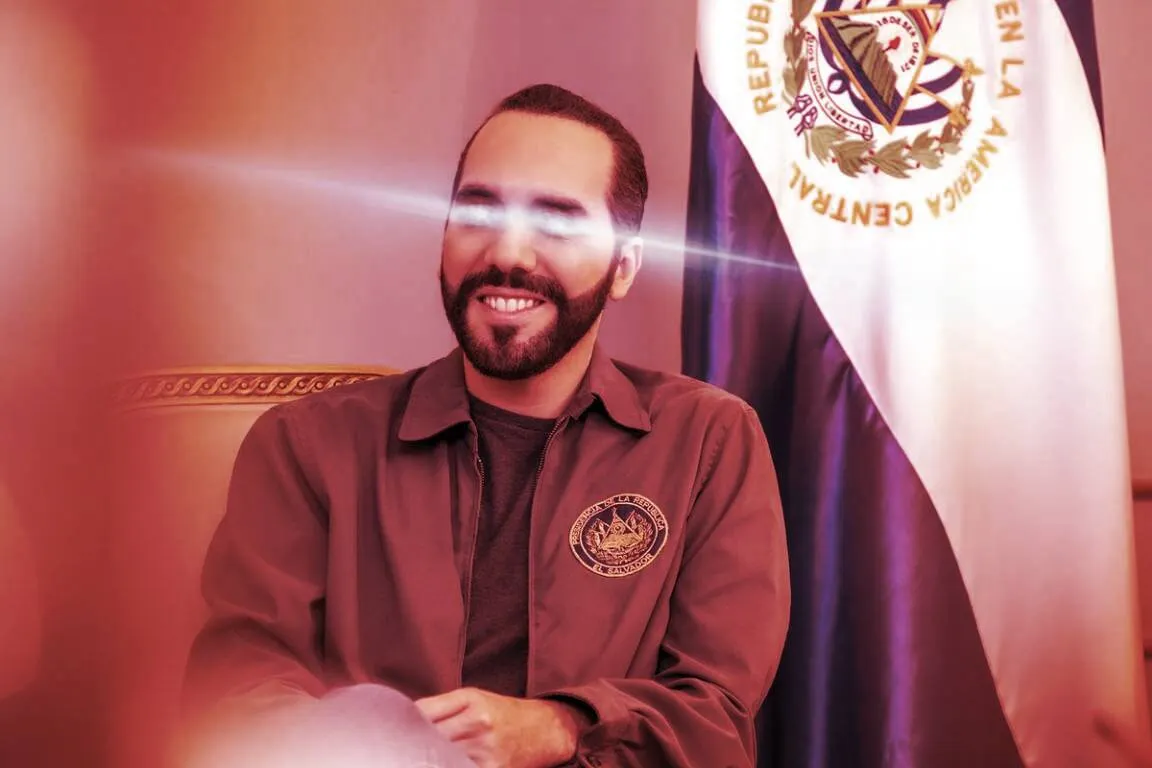 El presidente de El Salvador, Nayib Bukele, con los ojos de láser de Bitcoin en Twitter. (Imagen vía Nayib Bukele en Twitter)