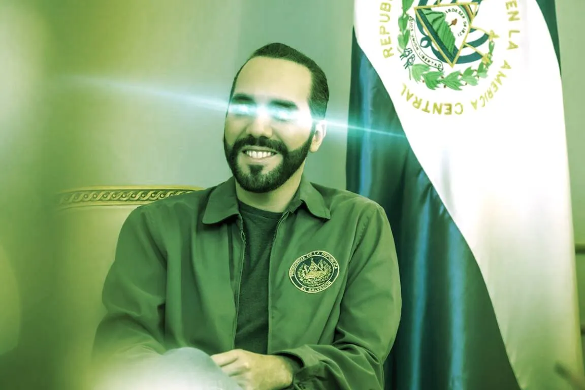 El presidente de El Salvador, Nayib Bukele, con los ojos de láser de Bitcoin en Twitter. (Imagen vía Nayib Bukele en Twitter)