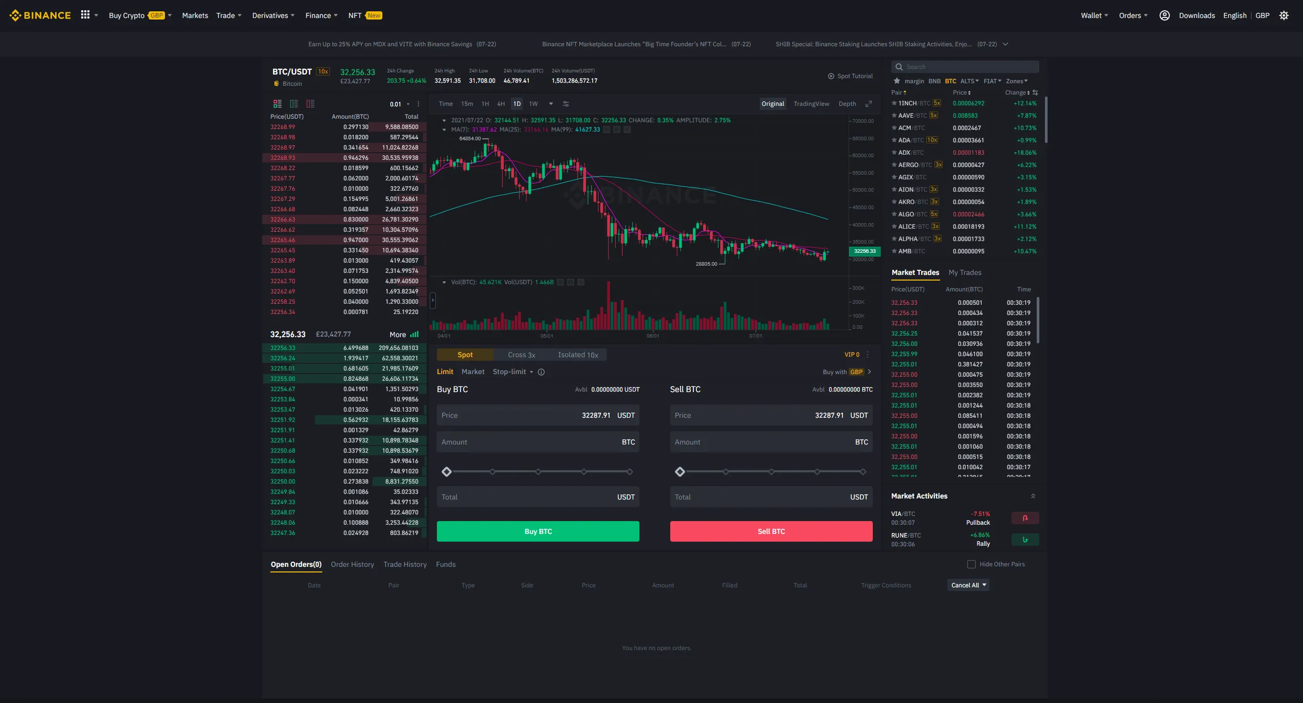 Captura de pantalla de Binance