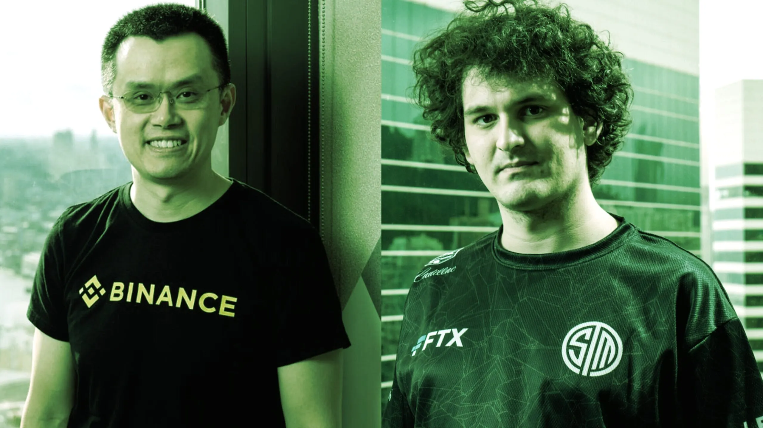 Binance CEO Changpeng Zhao (L); FTX CEO Sam Bankman-Fried. (Images via Binance/FTX)