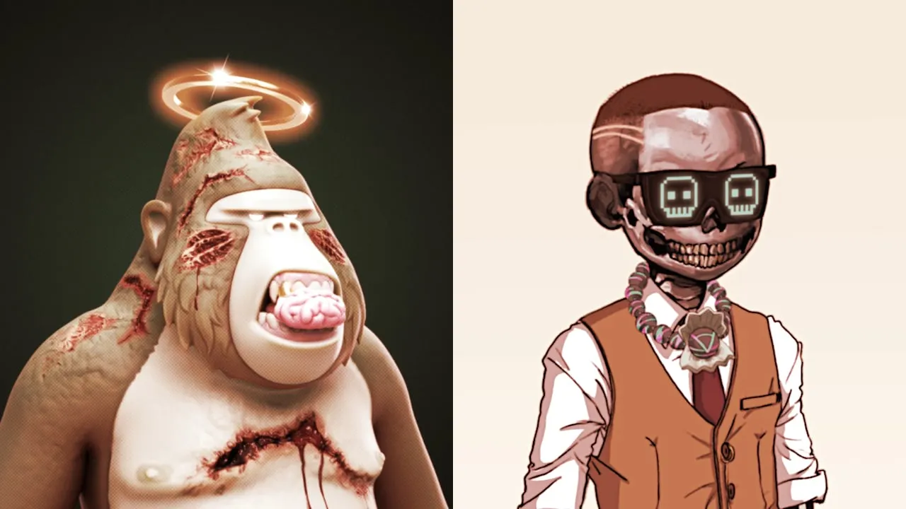 Two top selling Solana NFTs projects are Degenerate Apes and Aurory. Image: Degenerate Ape Academy, Aurory Project