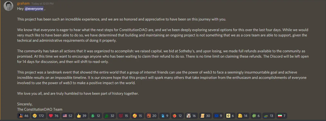 ConstitutionDAO Discord screenshot