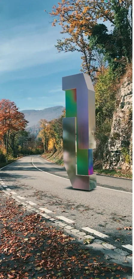 A Mirror NFT on display on a Swiss Road