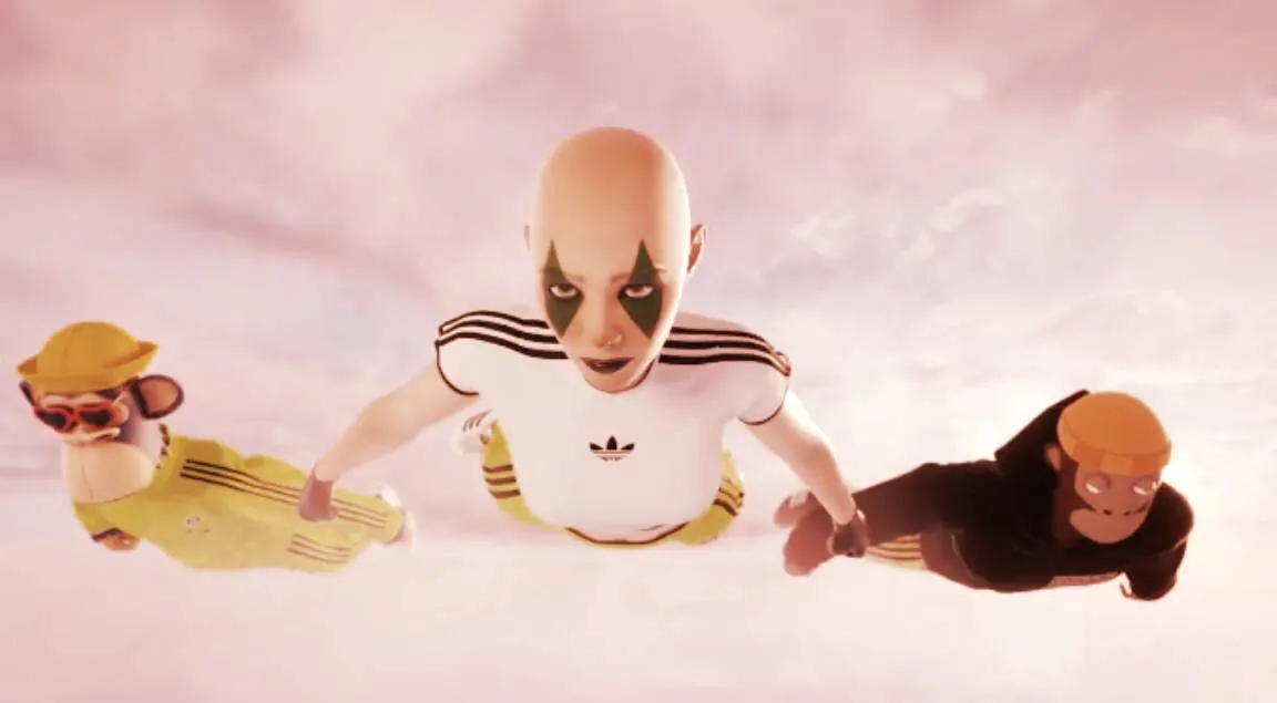 A scene from a promo video Adidas released for its metaverse NFT collaboration with Bored Ape Yacht Club, PUNKS Comic, and gmoney.