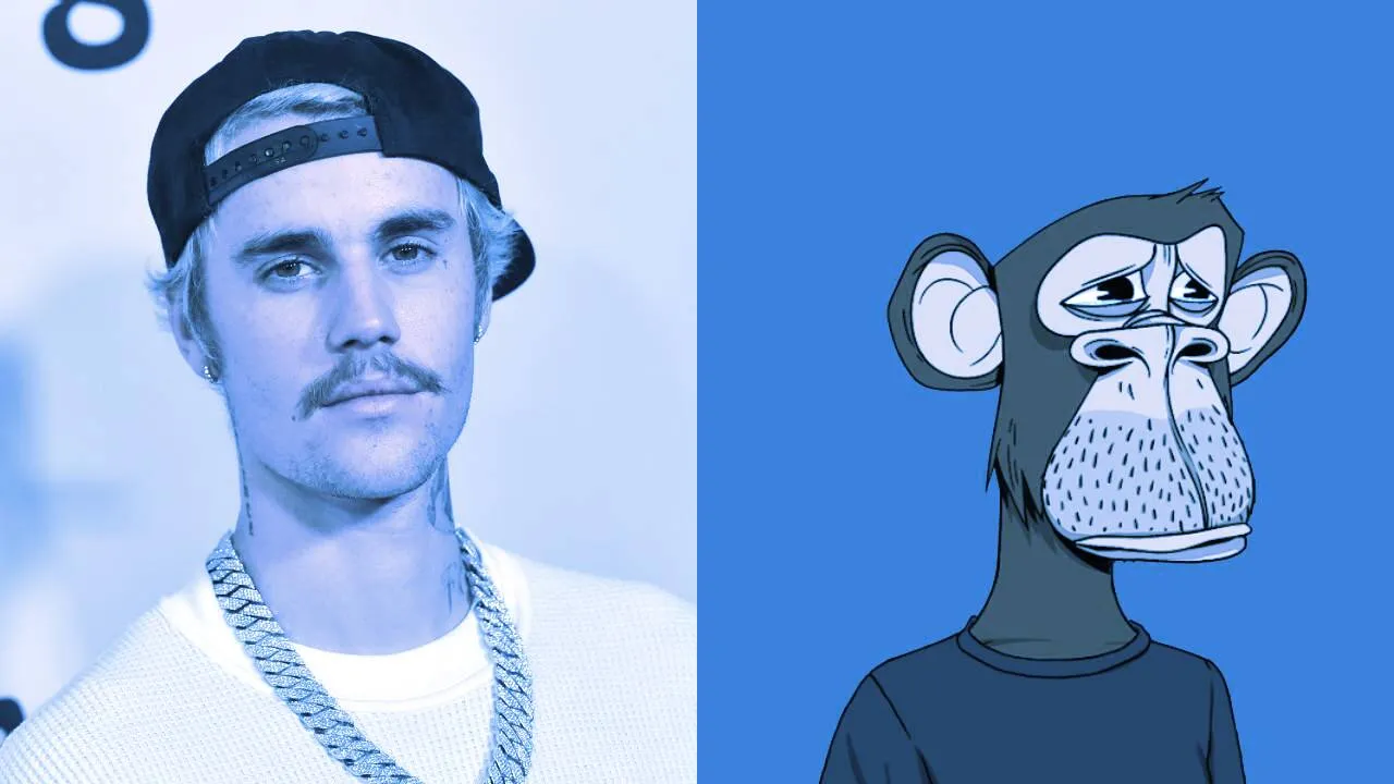 Justin Bieber y el Bored Ape que compró en enero de 2022. Imagen: Shutterstock/Yuga Labs