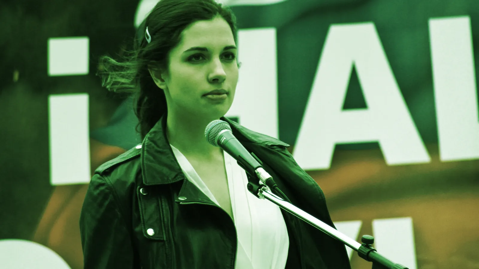 Nadya Tolokonnikova (Pussy Riot) during a 2014 Peace march in support of Ukraine. Image: Shutterstock
