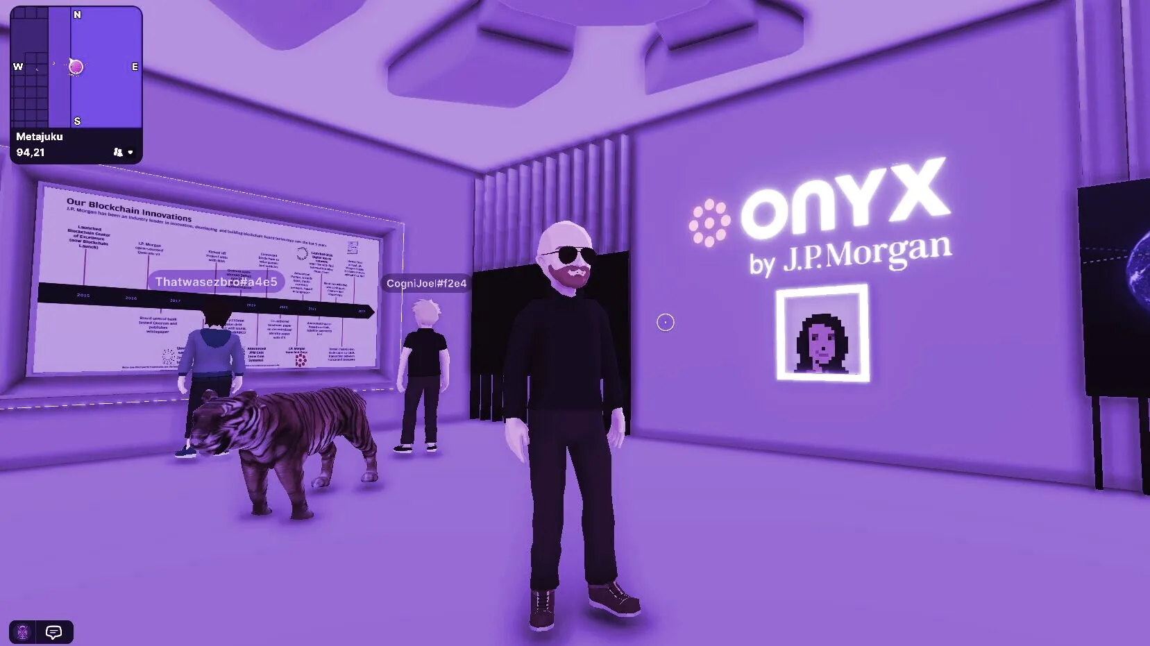 Su intrépido corresponsal de Decrypt explora el Onyx Lounge de JP Morgan. Imagen: Decentraly