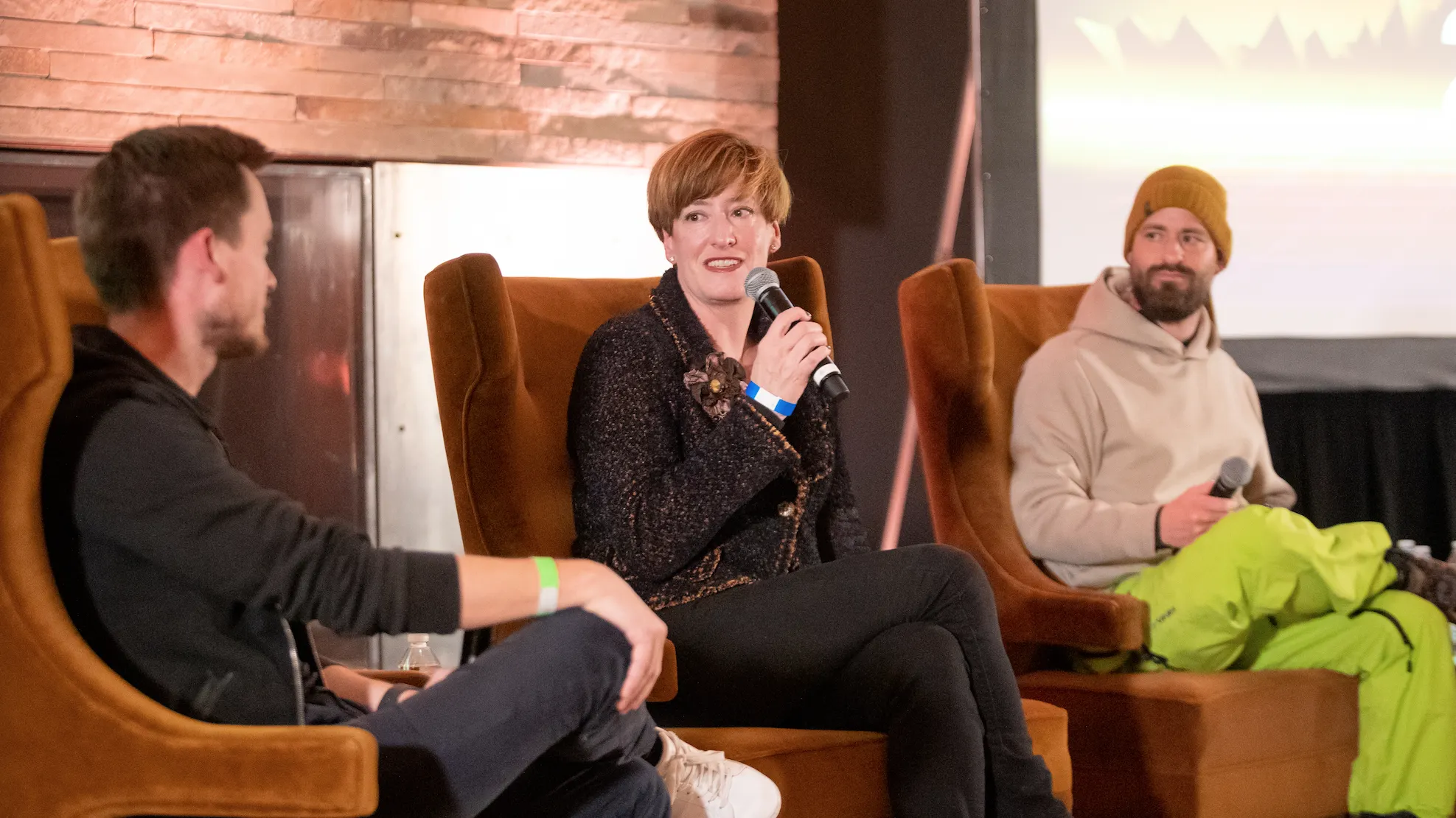 Caitlin Long speaks on a DAO panel with Ryan Bubinski (L) and Yalor Mewn (R) at Camp Ethereal 2022 in Wyoming. (Photograph: Chie Endo)